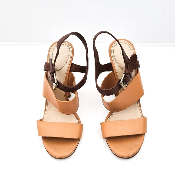 Chloe Camel and Brown Block Heel Sandal - Picture 2 of 8